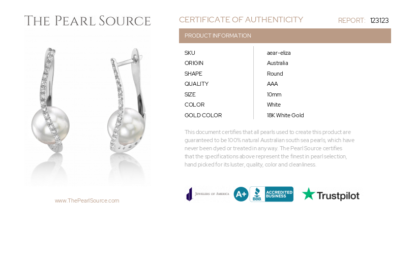 White South Sea Pearl & Diamond Eliza Earrings-Certificate