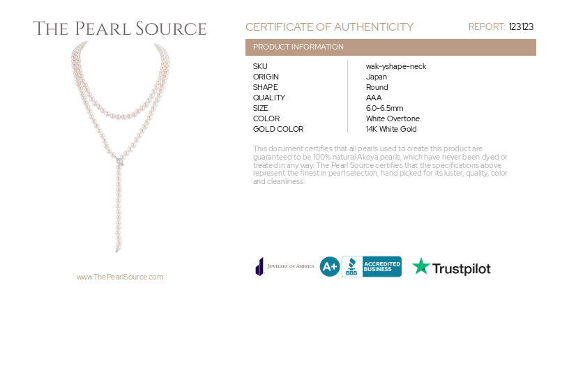 Japanese Akoya White Pearl Adjustable Lariat Y-Shape 51 Inch Rope Length Necklace - AAA Quality-Certificate