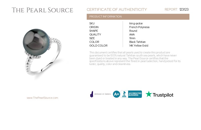 Tahitian South Sea Pearl & Diamond Jackie Ring-Certificate