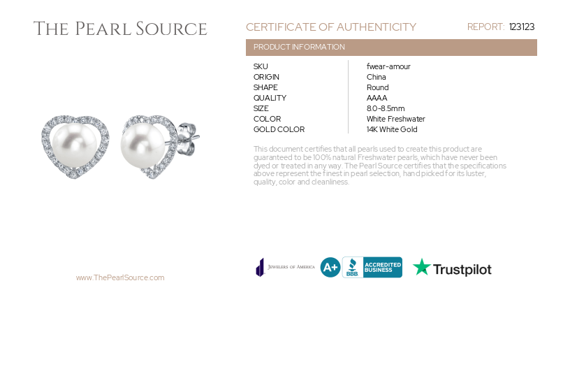 Freshwater Pearl & Diamond Heart Amour Earrings-Certificate