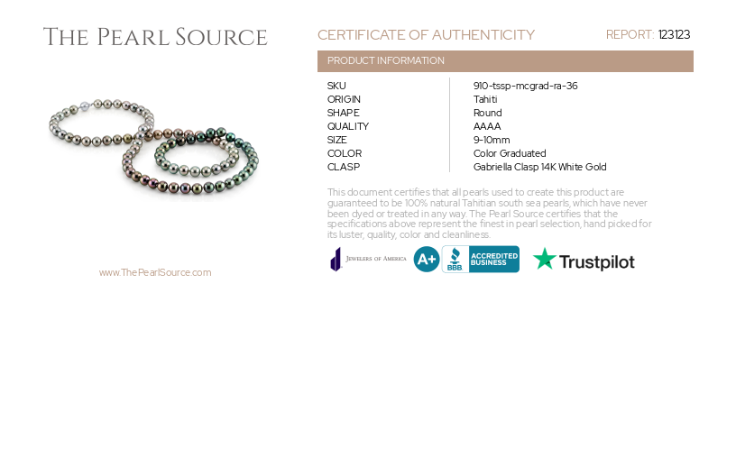 9-10mm Color Graduated Tahitian South Sea Pearl Necklace - AAAA Quality-Certificate