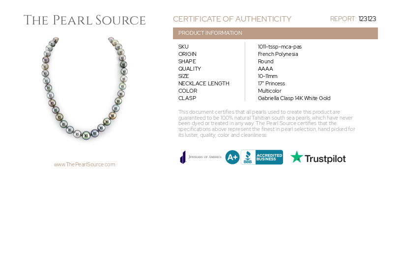 10-11mm Tahitian South Sea Pearl Pastel Multicolor Necklace - AAAA Quality-Certificate