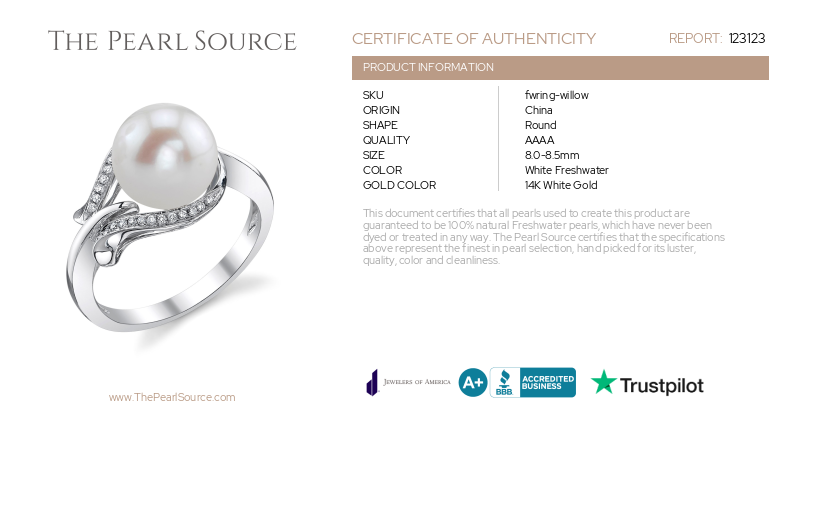 Freshwater Pearl & Diamond Willow Ring-Certificate