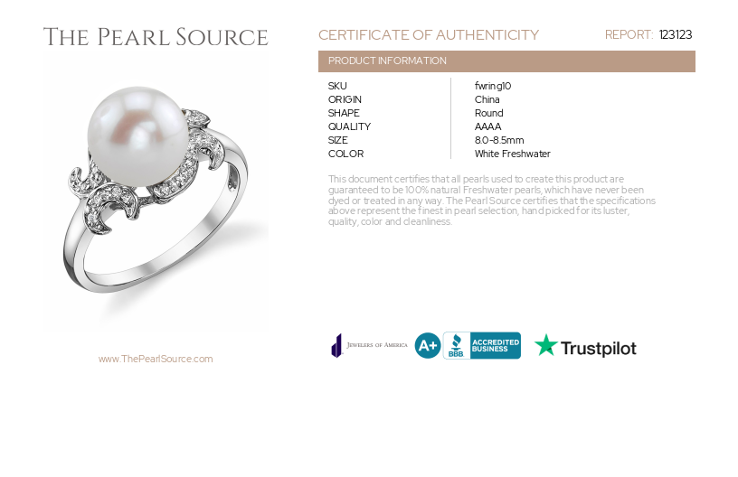 Freshwater Pearl & Diamond Crown Jewel Ring-Certificate