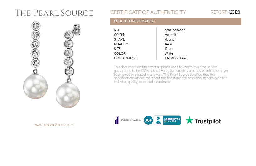 White South Sea Pearl & Diamond Cascade Earrings-Certificate