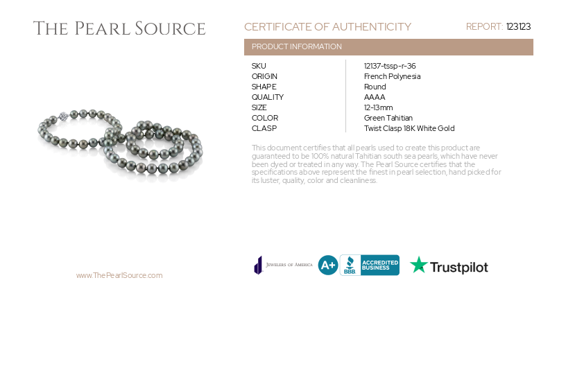 Opera Length 12-13mm Green Tahitian South Sea Pearl Necklace-AAAA Quality-Certificate
