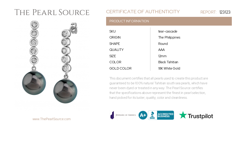 Tahitian South Sea Pearl & Diamond Cascade Earrings-Certificate