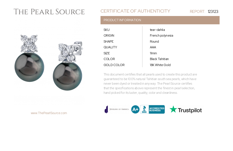 Tahitian South Sea Pearl & Diamond Dahlia Earrings-Certificate