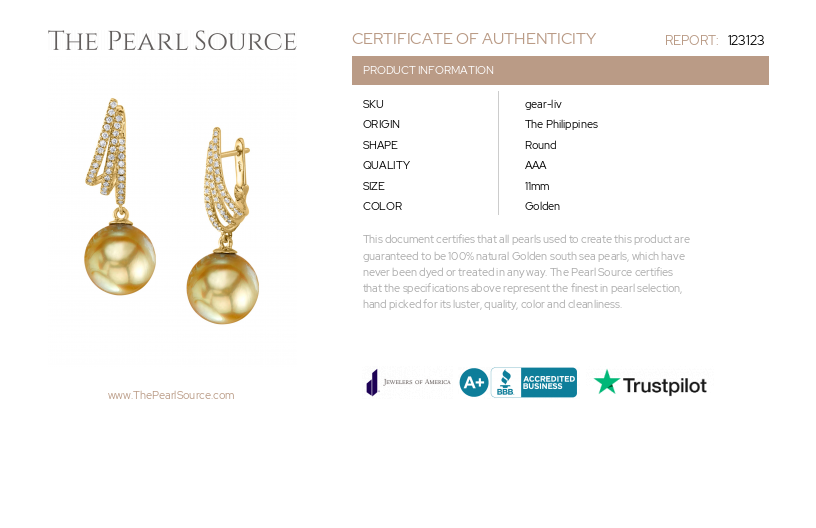 Golden South Sea Pearl & Diamond Liv Earrings-Certificate