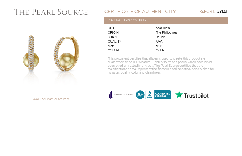 Golden South Sea Pearl & Diamond Hoop Lucia Earrings-Certificate