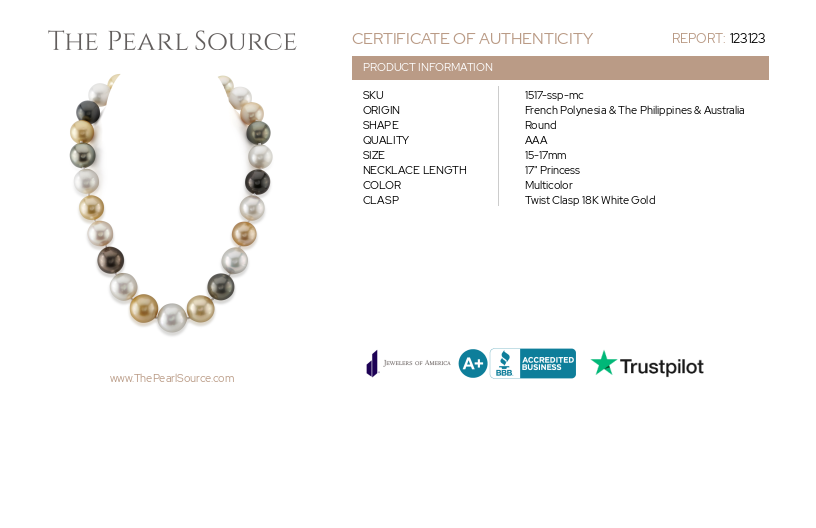 15-17mm South Sea Multicolor Round Pearl Necklace - AAA Quality-Certificate