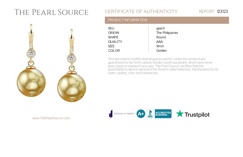 Golden Pearl & Diamond Michelle Earrings-Certificate