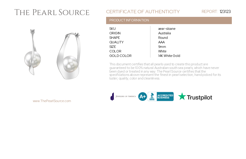 White South Sea Pearl Hoop Sloane Dangling Earrings-Certificate