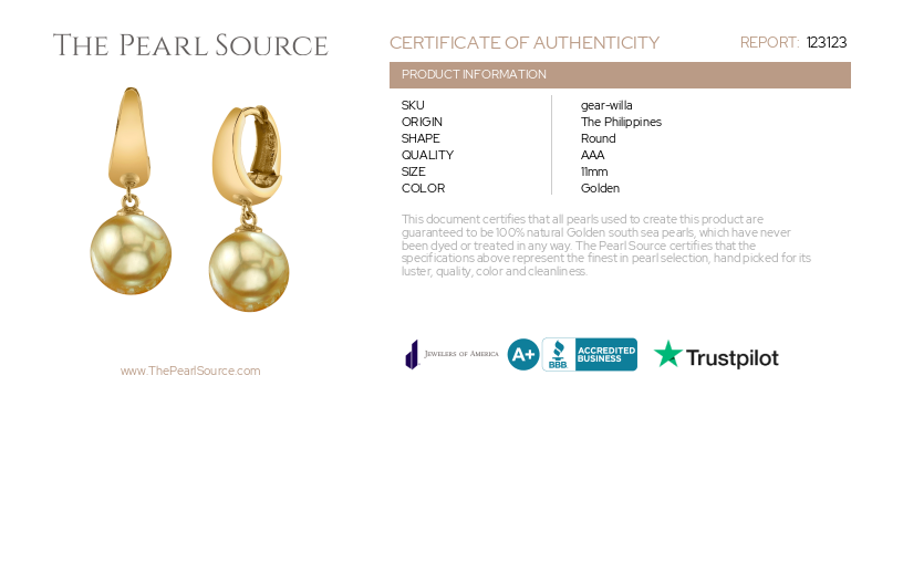 Golden South Sea Pearl Hoop Willa Dangling Earrings-Certificate