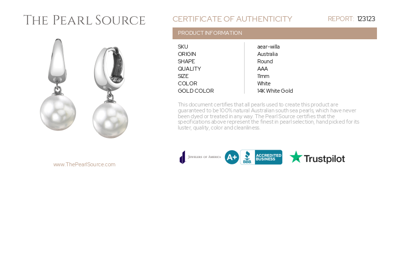 White South Sea Pearl Hoop Willa Dangling Earrings-Certificate