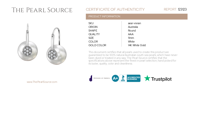 White South Sea Pearl & Diamond Huggie Vivian Earrings-Certificate