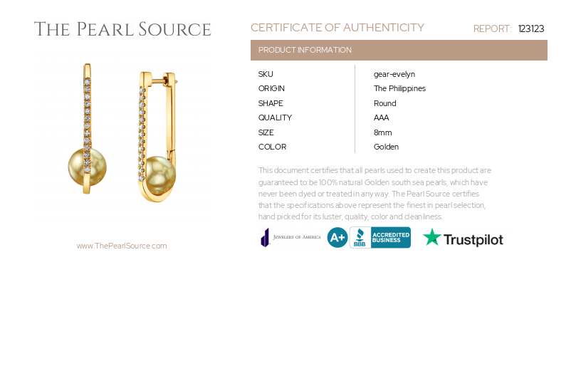 Golden South Sea Pearl & Diamond Evelyn Earrings-Certificate