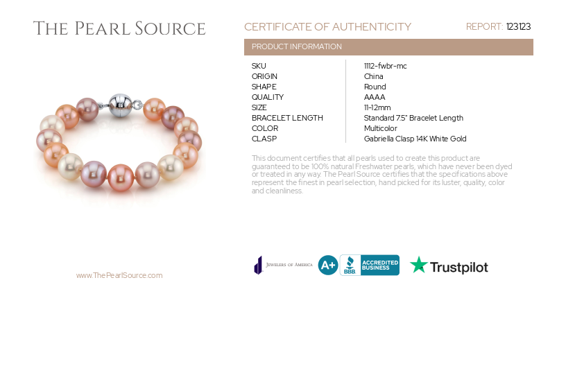 11-12mm Multicolor Freshwater Pearl Bracelet - AAAA Quality-Certificate