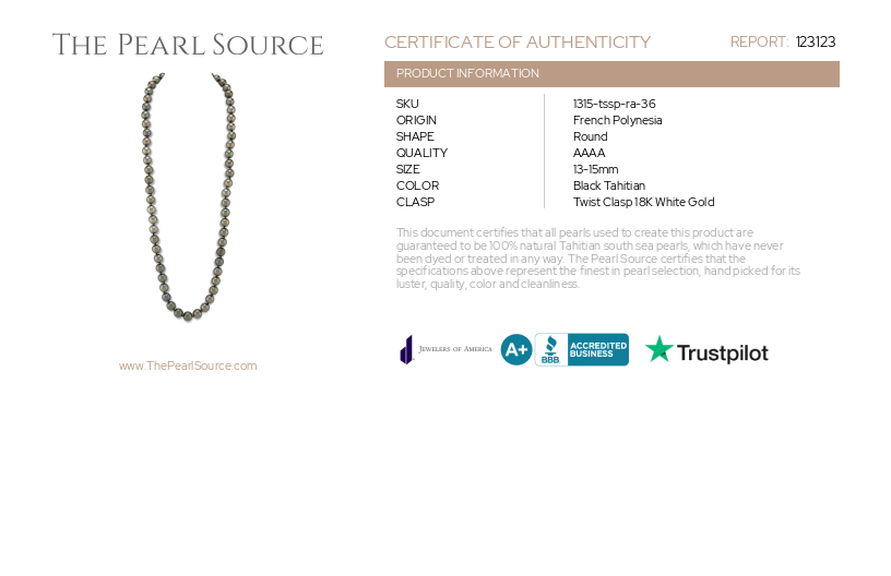 Opera Length 13-15mm Tahitian South Sea Pearl Necklace - AAAA Quality-Certificate