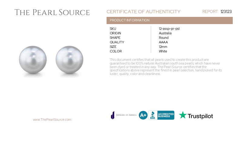 12mm Aurora Venus White South Sea Loose Pair-Certificate