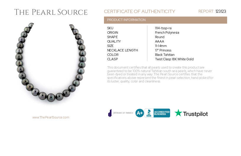 11-14mm Tahitian South Sea Pearl Necklace - AAAA Quality-Certificate