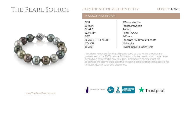 11-12mm Tahitian South Sea Multicolor Pearl Bracelet- AAAA Quality-Certificate