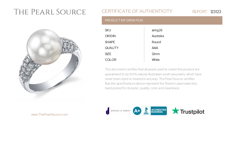 South Sea Pearl & Diamond Serenity Ring-Certificate