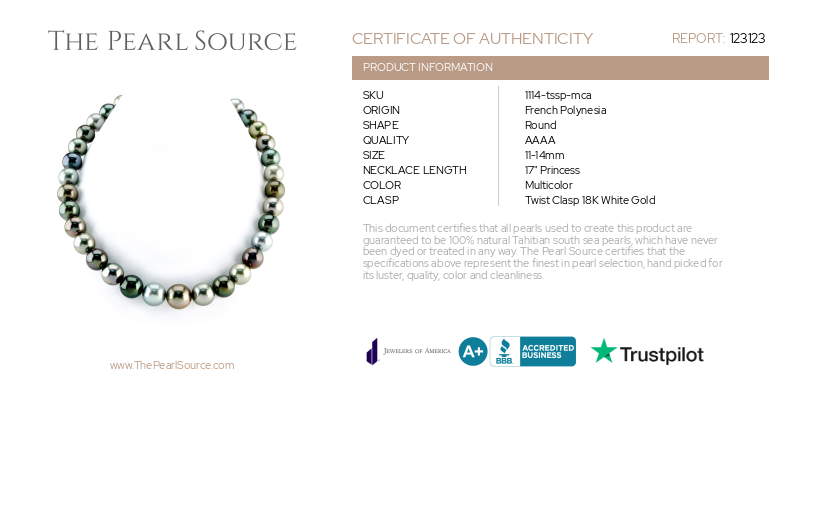 11-14mm Tahitian South Sea Pearl Multicolor Necklace - AAAA Quality-Certificate